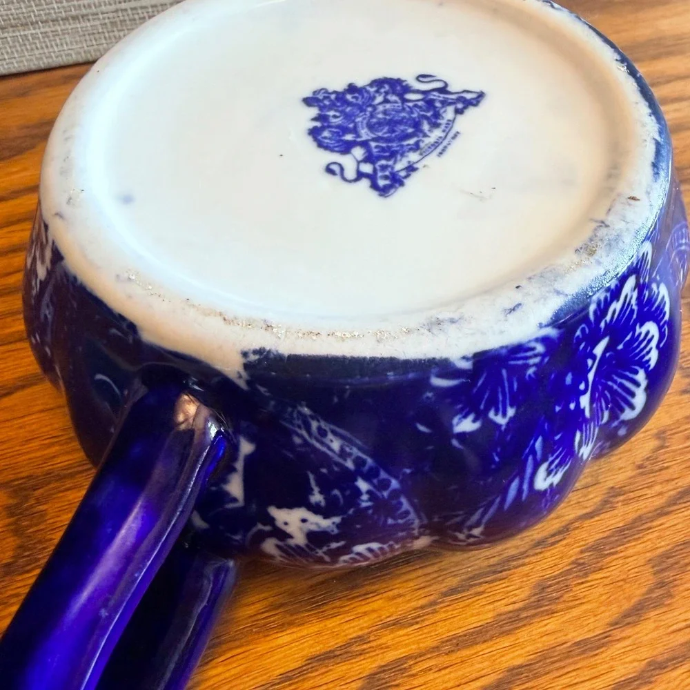 Victoria Ware Ironstone Flow Blue Style Juicer Reamer 2 Piece Set Floral 1990s